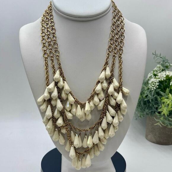 Kate Spade NY 3 Tier  Gold Tone Resin Dangle Statement Bib Necklace - Picture 1 of 16